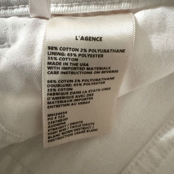 L’AGENCE ‘Audrina’ High Rise Jean In Blanc Worn Destruct Size 25 - Picture 8 of 12